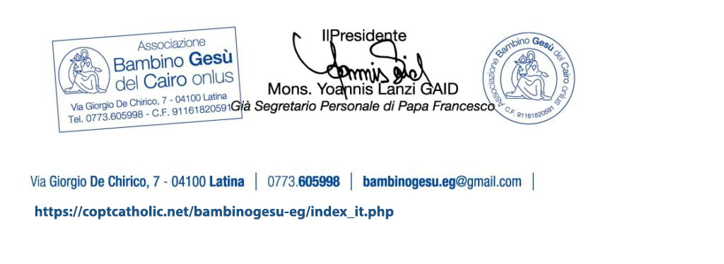 PADRE YOANNIS_ASSOCIAZIONE BAMBINO GESU DEL CAIRO_LETTERA_LETTER
